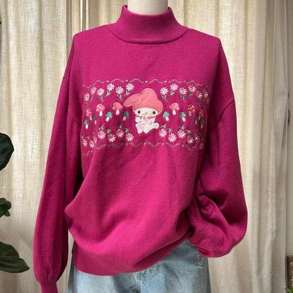 Hello Kitty & Friends Pink Embroidered Mushroom Floral Sweater LG Turtleneck - Picture 6 of 15